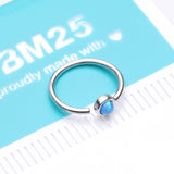 Detail View 4 of 14 Karat White Gold Bezel Set Fire Opal Bendable Hoop Ring-Blue Opal