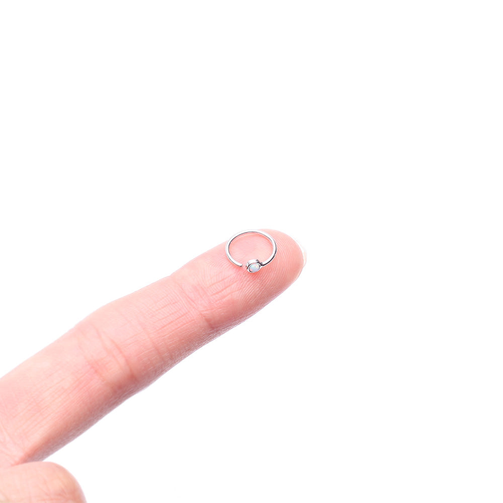 Detail View 2 of 14 Karat White Gold Bezel Set Fire Opal Bendable Hoop Ring-White Opal