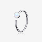 14 Karat White Gold Bezel Set Fire Opal Bendable Hoop Ring