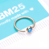 Detail View 4 of 14 Karat Gold Bezel Set Fire Opal Bendable Hoop Ring-Blue Opal