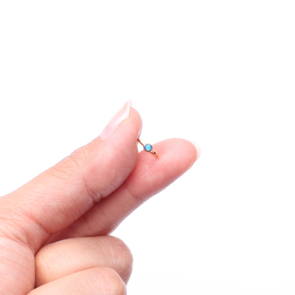 Detail View 2 of 14 Karat Gold Bezel Set Fire Opal Bendable Hoop Ring-Blue Opal