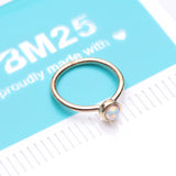 Detail View 4 of 14 Karat Gold Bezel Set Fire Opal Bendable Hoop Ring-White Opal