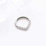 Detail View 1 of 14 Karat White Gold Brilliant Sparkle Chevron Clicker Hoop Ring-Clear Gem