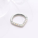 Detail View 1 of 14 Karat White Gold Fire Opal Sparkle Chevron Clicker Hoop Ring-White Opal