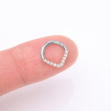 Detail View 2 of 14 Karat White Gold Fire Opal Sparkle Chevron Clicker Hoop Ring-White Opal