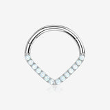 14 Karat White Gold Fire Opal Sparkle Chevron Clicker Hoop Ring