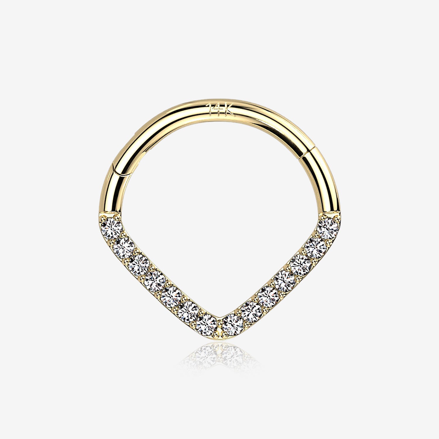 14 Karat Gold Brilliant Sparkle Chevron Clicker Hoop Ring-Clear Gem