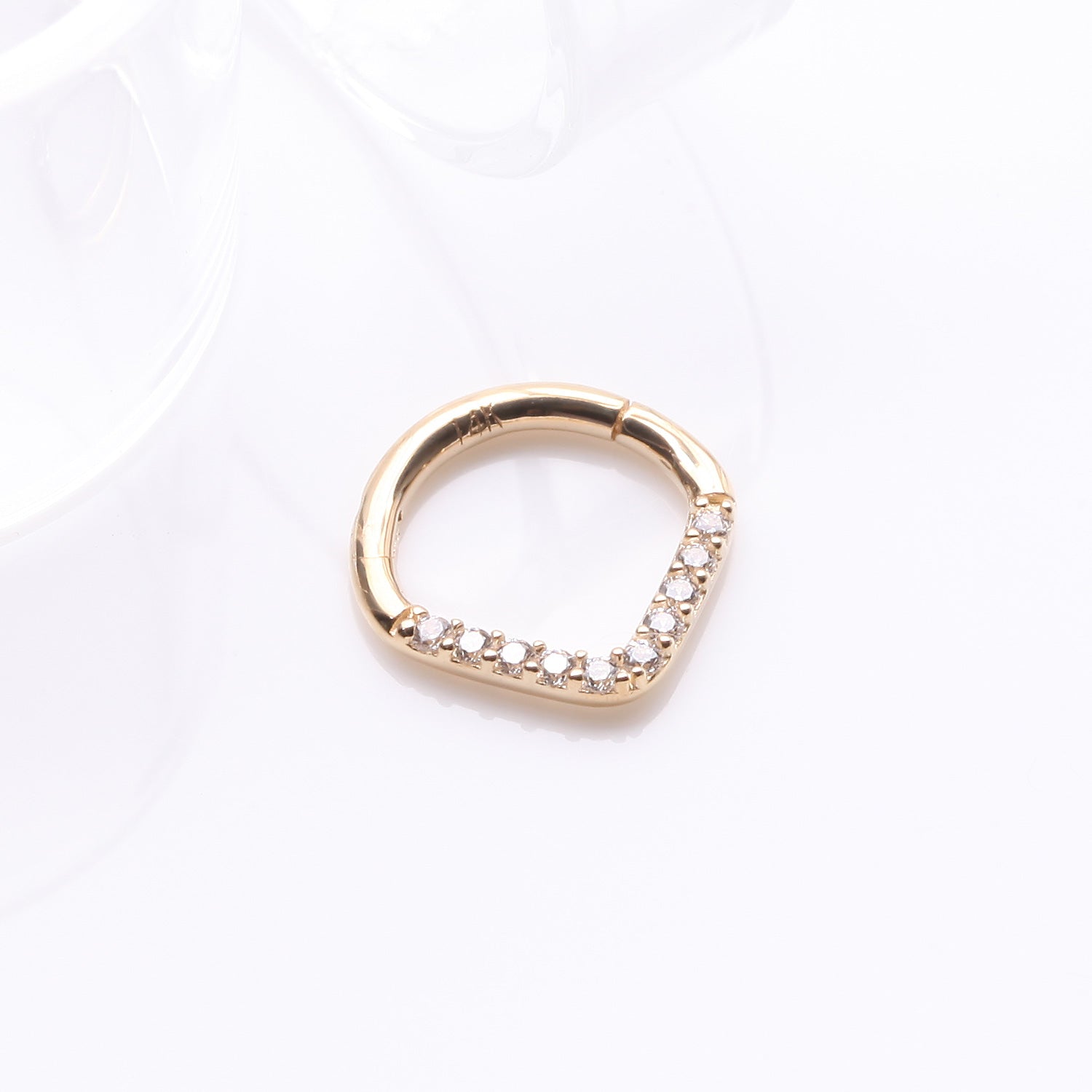 Detail View 1 of 14 Karat Gold Brilliant Sparkle Chevron Clicker Hoop Ring-Clear Gem