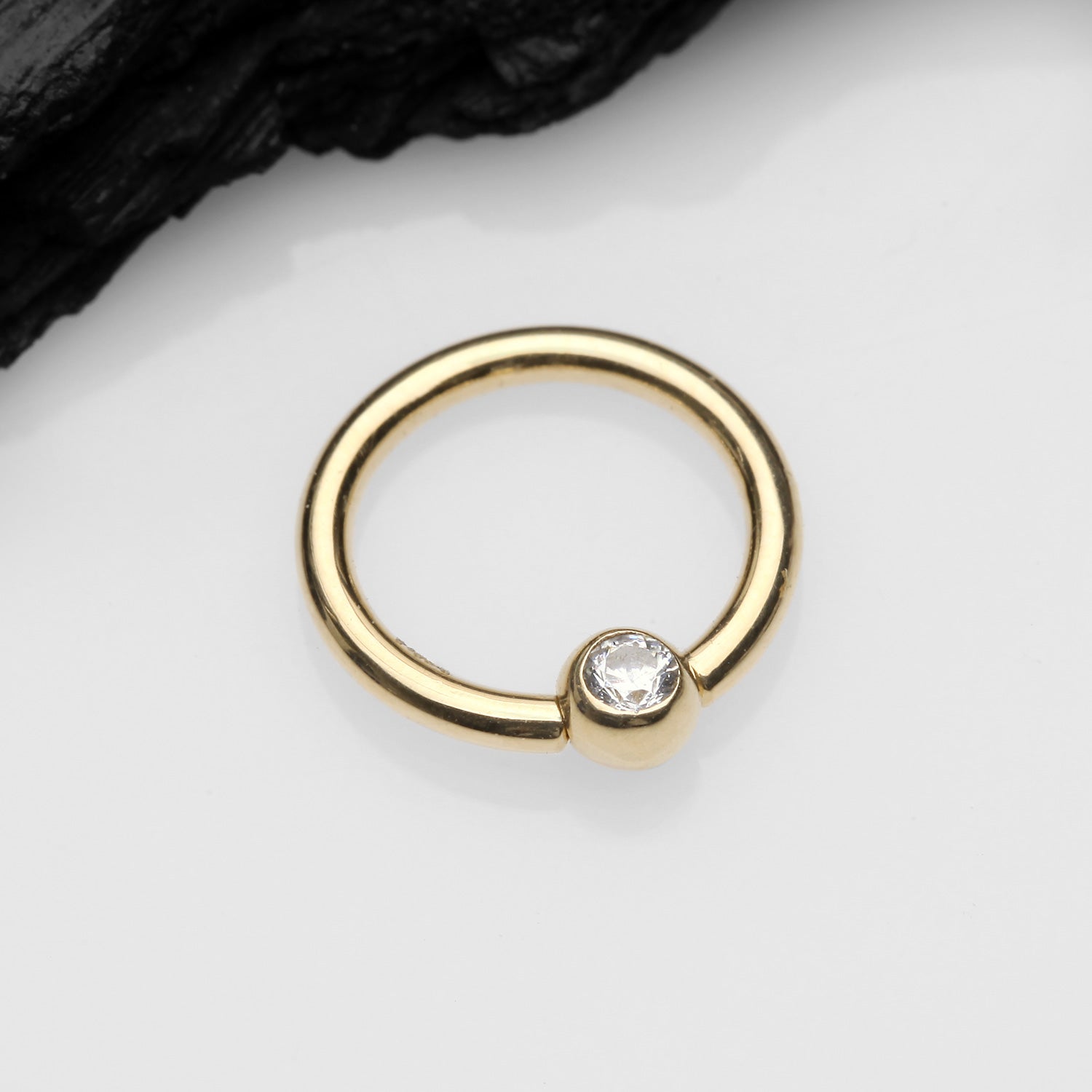 Detail View 1 of 14 Karat Gold Sparkle Gem Ball Captive Bead Ring-Clear Gem