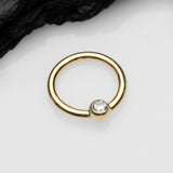 Detail View 1 of 14 Karat Gold Sparkle Gem Ball Captive Bead Ring-Clear Gem