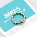 Detail View 2 of 14 Karat Gold Sparkle Gem Ball Captive Bead Ring-Clear Gem