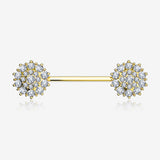 A Pair of 14 Karat Gold Brilliant Sparkle Glam Flower Nipple Barbell