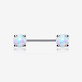 A Pair of 14 Karat White Gold Prong Set Fire Opal Sparkle Nipple Barbell