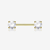 A Pair of 14 Karat Gold Prong Set Gem Sparkle Nipple Barbell