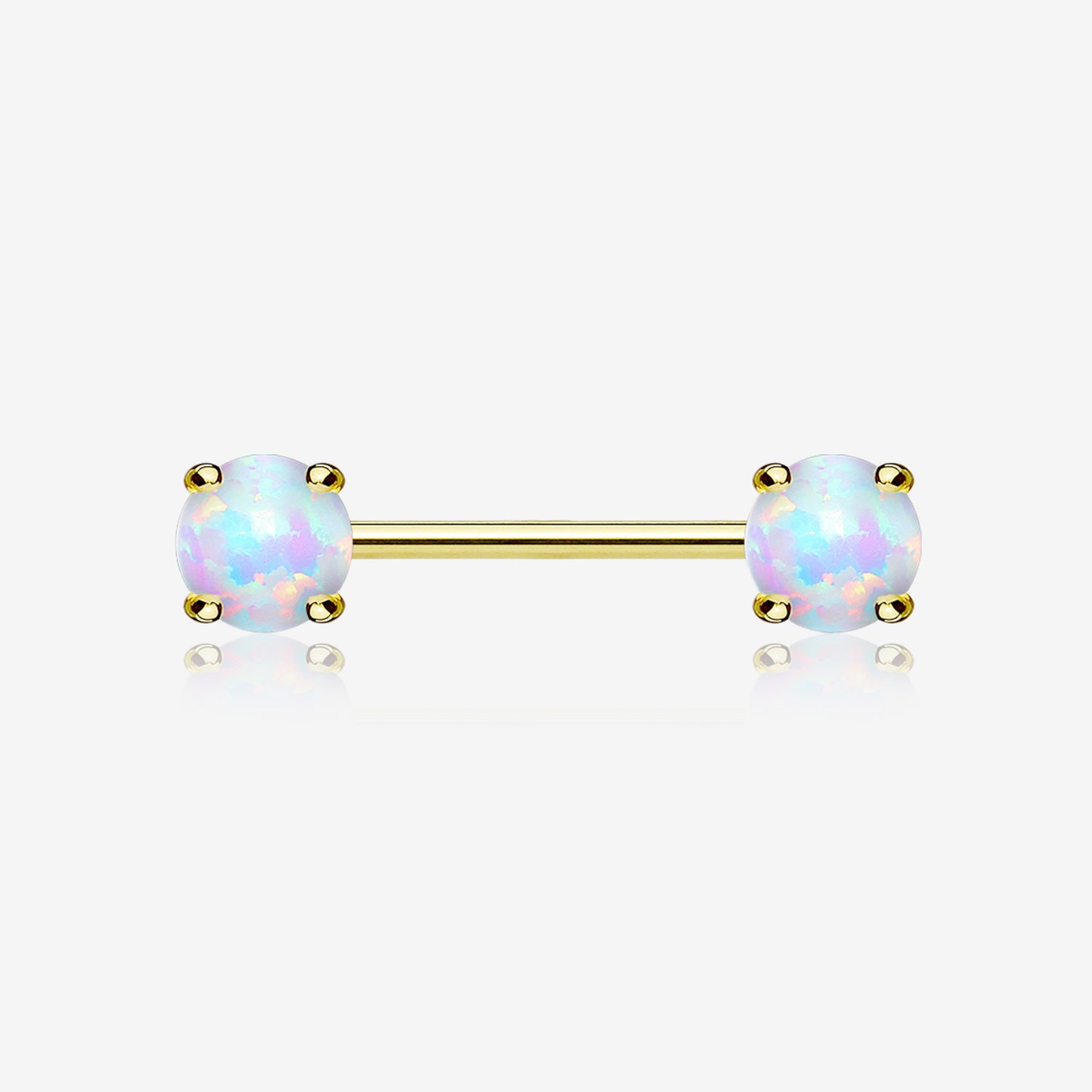 A Pair of 14 Karat White Gold Prong Set Gem Sparkle Nipple Barbell-Clear Gem