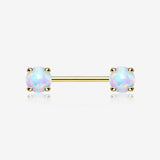 A Pair of 14 Karat Gold Prong Set Fire Opal Sparkle Nipple Barbell