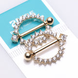 Detail View 2 of A Pair of 14 Karat Gold Glistening Sunburst Sparkles Nipple Shield Ring-Clear Gem