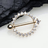 Detail View 1 of A Pair of 14 Karat Gold Glistening Sunburst Sparkles Nipple Shield Ring-Clear Gem