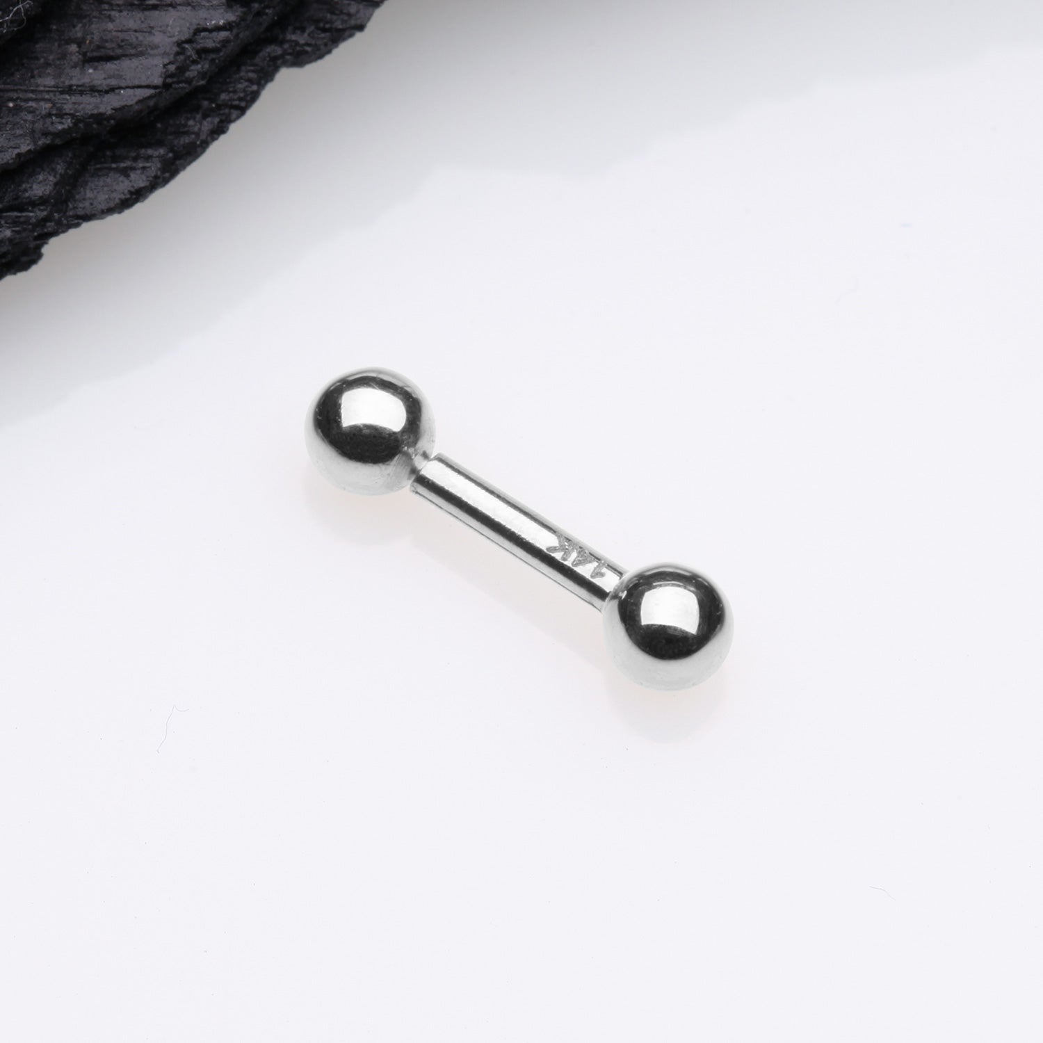 Detail View 1 of 14 Karat White Gold OneFit Threadless Ball Top Barbell