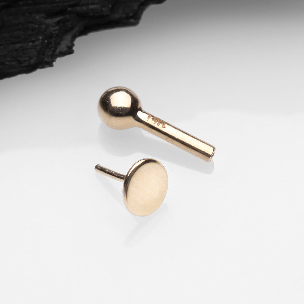 Detail View 2 of 14 Karat Gold OneFit Threadless Flat Round Top Cartilage Barbell