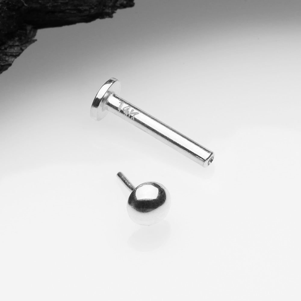 Detail View 2 of 14 Karat White Gold OneFit Threadless Dome Top Flat Back Stud Labret
