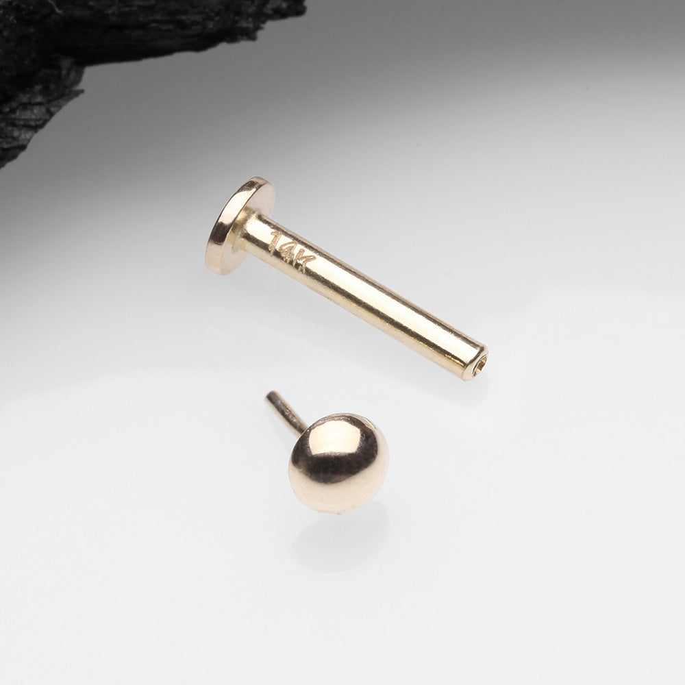 Detail View 2 of 14 Karat Gold OneFit Threadless Dome Top Flat Back Stud Labret