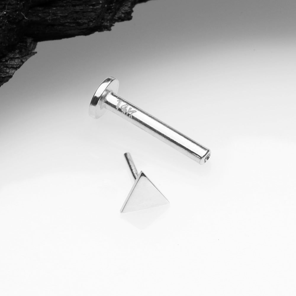 Detail View 2 of 14 Karat White Gold OneFit Threadless Flat Triangle Top Flat Back Stud Labret