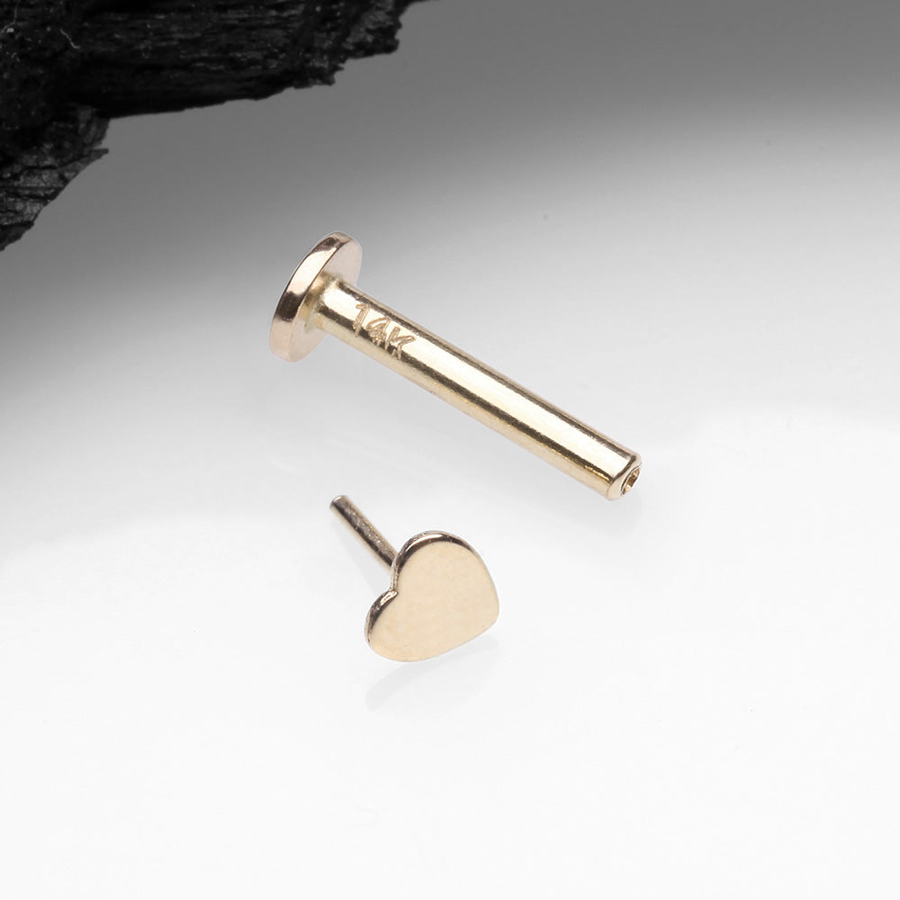 Detail View 2 of 14 Karat Gold OneFit Threadless Flat Heart Top Flat Back Stud Labret