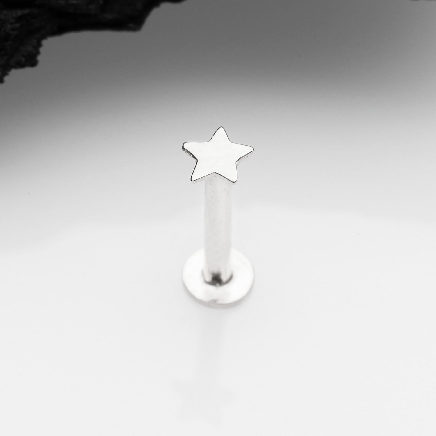 Detail View 1 of 14 Karat White Gold OneFit Threadless Flat Star Top Flat Back Stud Labret