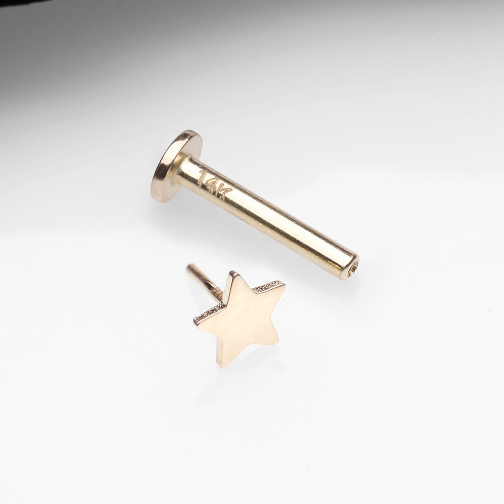 Detail View 2 of 14 Karat Gold OneFit Threadless Flat Star Top Flat Back Stud Labret