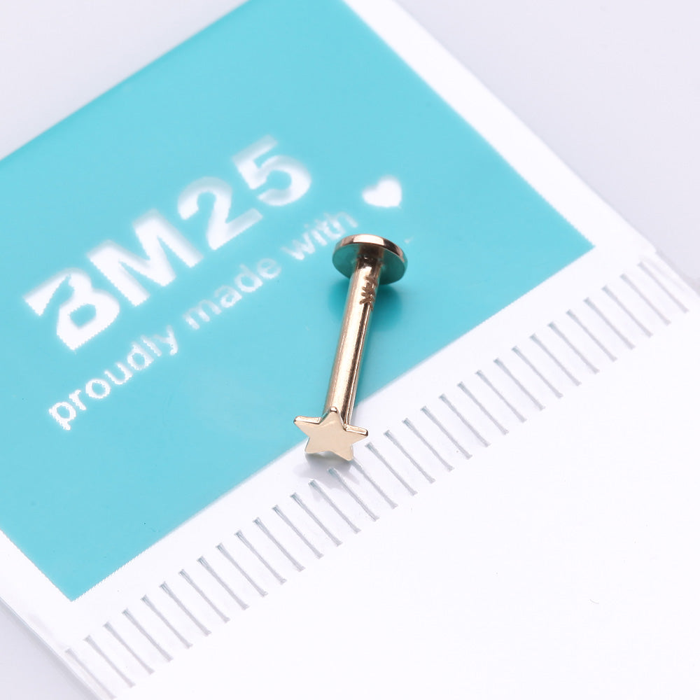 Detail View 3 of 14 Karat Gold OneFit Threadless Flat Star Top Flat Back Stud Labret