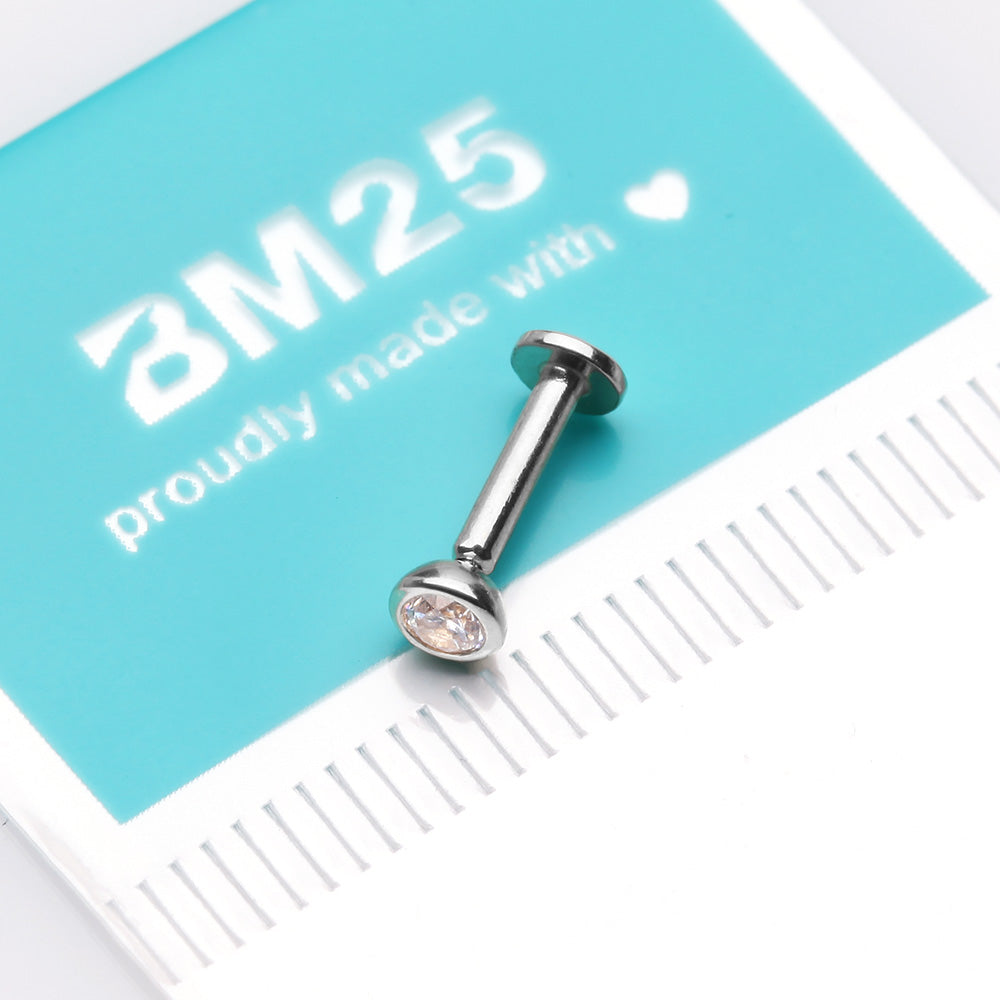 Detail View 3 of 14 Karat White Gold OneFit Threadless Bezel Set Gem Top Flat Back Stud Labret-Clear Gem