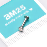 Detail View 3 of 14 Karat White Gold OneFit Threadless Bezel Set Gem Top Flat Back Stud Labret-Clear Gem