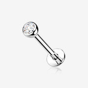14 Karat White Gold OneFit Threadless Bezel Set Gem Top Flat Back Stud Labret