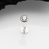 Detail View 1 of 14 Karat White Gold OneFit Threadless Bezel Set Gem Top Flat Back Stud Labret-Clear Gem
