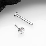 Detail View 2 of 14 Karat White Gold OneFit Threadless Bezel Set Gem Top Flat Back Stud Labret-Clear Gem