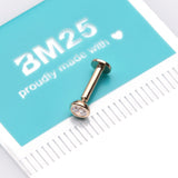 Detail View 3 of 14 Karat Gold OneFit Threadless Bezel Set Gem Top Flat Back Stud Labret-Clear Gem
