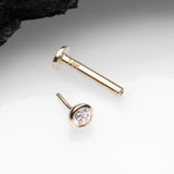 Detail View 2 of 14 Karat Gold OneFit Threadless Bezel Set Gem Top Flat Back Stud Labret-Clear Gem