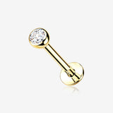 14 Karat Gold OneFit Threadless Bezel Set Gem Top Flat Back Stud Labret-Clear Gem