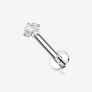 14 Karat White Gold OneFit Threadless Prong Set Gem Top Flat Back Stud Labret
