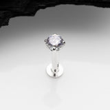 Detail View 1 of 14 Karat White Gold OneFit Threadless Prong Set Gem Top Flat Back Stud Labret-Clear Gem
