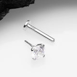 Detail View 2 of 14 Karat White Gold OneFit Threadless Prong Set Gem Top Flat Back Stud Labret-Clear Gem