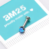 Detail View 3 of 14 Karat White Gold OneFit Threadless Prong Set Fire Opal Top Flat Back Stud Labret-Blue Opal