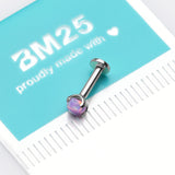 Detail View 3 of 14 Karat White Gold OneFit Threadless Prong Set Fire Opal Top Flat Back Stud Labret-Purple Opal