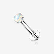 14 Karat White Gold OneFit Threadless Prong Set Fire Opal Top Flat Back Stud Labret