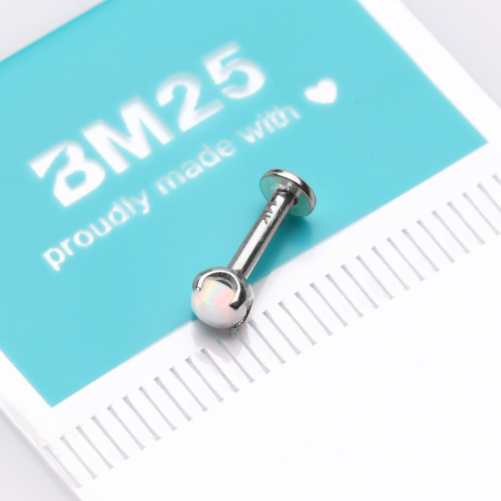 Detail View 3 of 14 Karat White Gold OneFit Threadless Prong Set Fire Opal Top Flat Back Stud Labret-White Opal