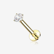 14 Karat Gold OneFit Threadless Prong Set Gem Top Flat Back Stud Labret