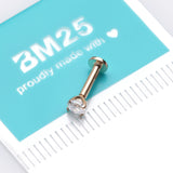 Detail View 3 of 14 Karat Gold OneFit Threadless Prong Set Gem Top Flat Back Stud Labret-Clear Gem