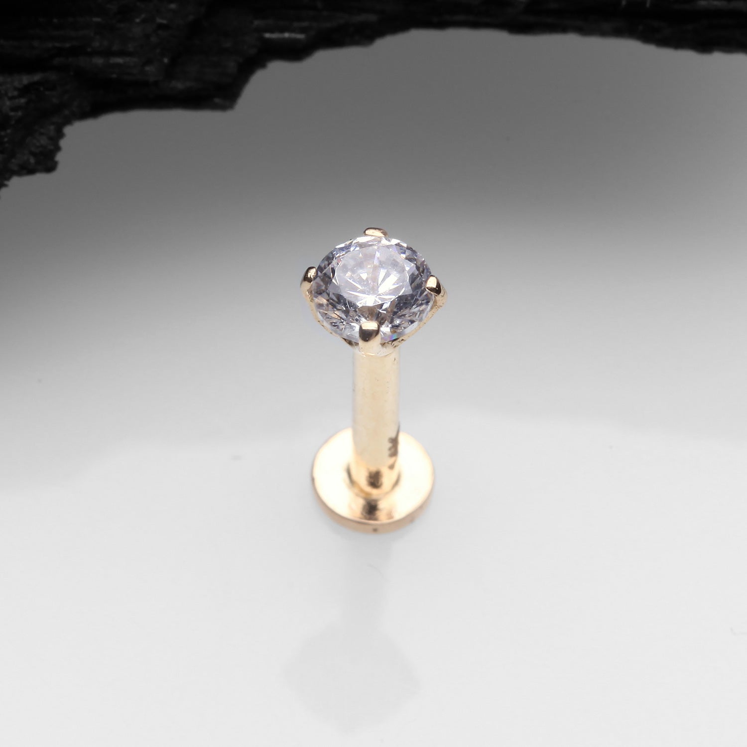 Detail View 1 of 14 Karat Gold OneFit Threadless Prong Set Gem Top Flat Back Stud Labret-Clear Gem