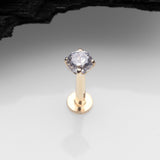 Detail View 1 of 14 Karat Gold OneFit Threadless Prong Set Gem Top Flat Back Stud Labret-Clear Gem